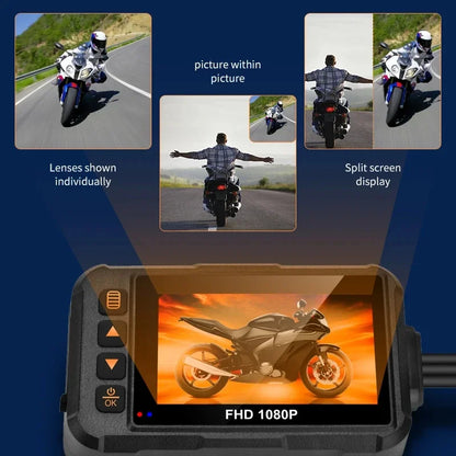 3 Inch Motorcycle Dashcam Waterproof Motorcycle Camera DVR Front 720P & Rear 480P Camera Video Loop Recorder Black Night Vision