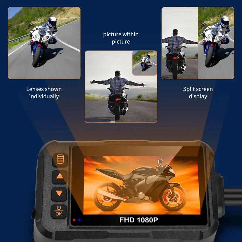 3 Inch Motorcycle Dashcam Waterproof Motorcycle Camera DVR Front 720P & Rear 480P Camera Video Loop Recorder Black Night Vision
