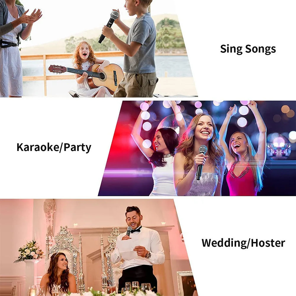 2.4G Wireless Microphone 2 Channels UHF Handheld Microphone Mic Rechargeable Microphone for Karaoke Live Wedding Party Meeting