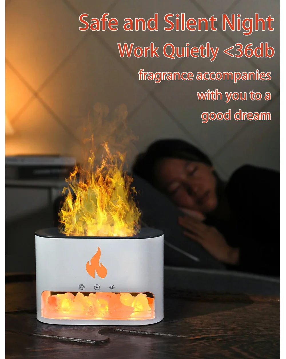 New Fireplace Humidifier Crystal Salt Rock Fire Lamp 7 Color Flame Aroma Volcano Air Humidifier Essential Oil Diffuser for Home
