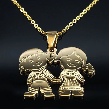Boy Girl Child Kid Stainless Steel Necklaces Women Gold Color Mothers and Children Necklaces Jewelry Mother's Day Gift N519S01