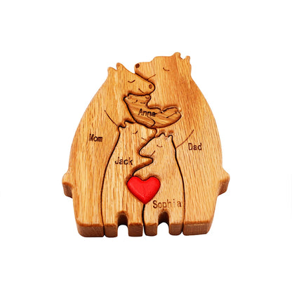MaiLun Personalized Family Names Wooden Bear Craft Gift for Mother's Day Home Decoration