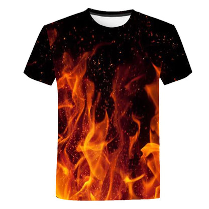 T-Shirts Flames Summer Children's Clothing 3D Print Kids T Shirt Fashion Harajuku Street Casual Round Neck T-Shirt Boy Girl Tops