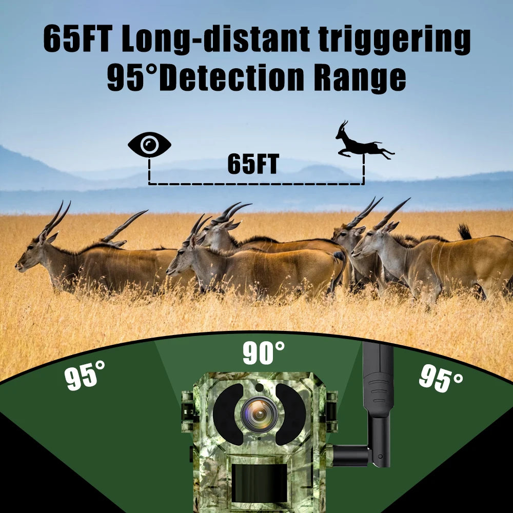 EU 4G Cellular 4MP 2K Battery Solar PIR Motion Activated Wildlife Hunting Trail Camera IP65 Outdoor Night Vision No Red Exposure