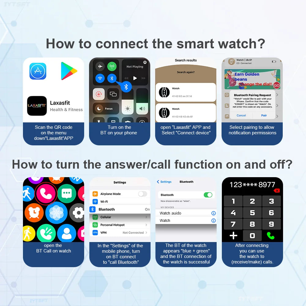 LAXASFIT Smart Watch Bluetooth Talk Smartwatch Message Alert Heart Rate Monitor Sports Watch for Android IOS Men Women