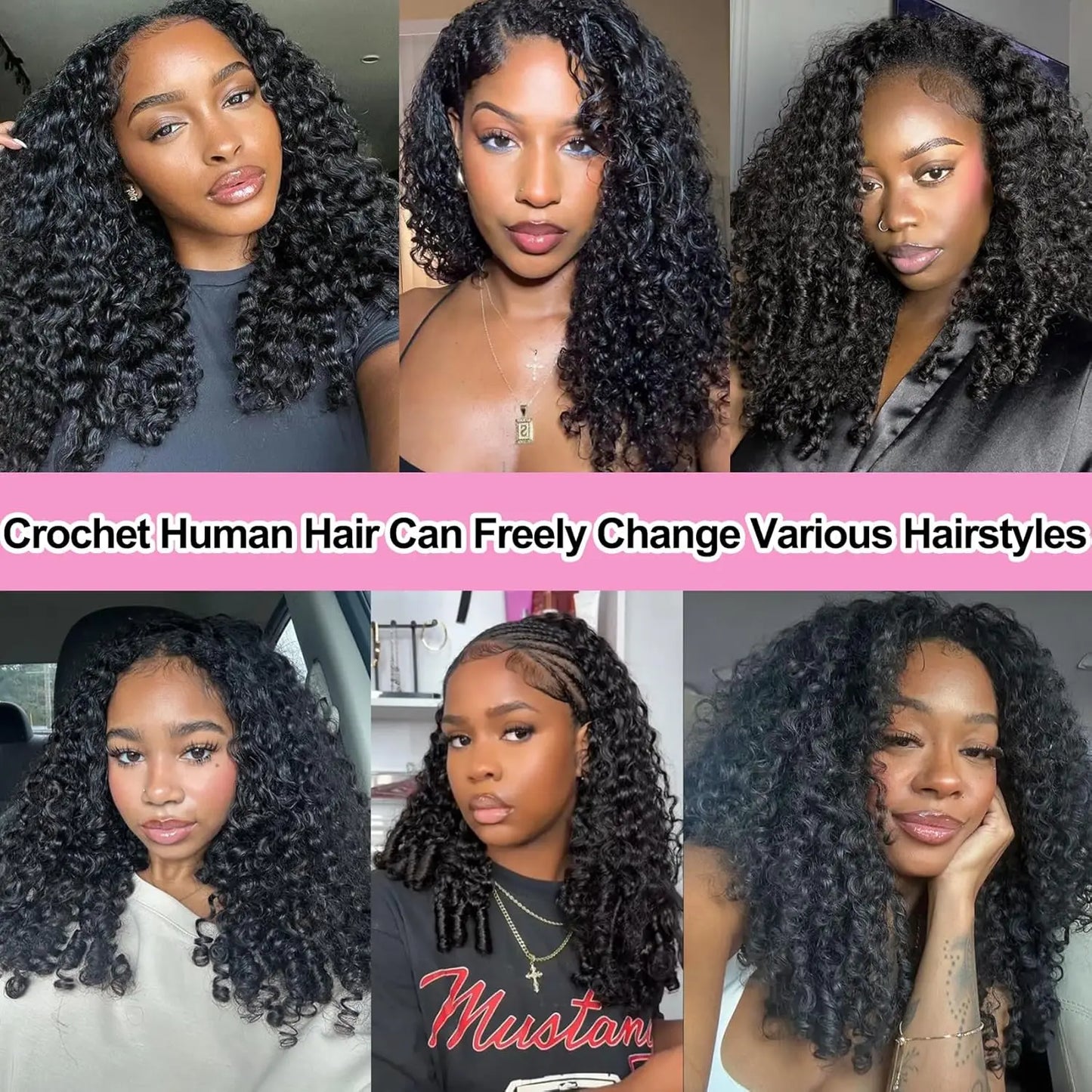 Burmese Curly Crochet Human Hair Pre Looped Deep Wave Human Hair Crochet Miracle Knots Feathered Human Crochet Hair Extensions