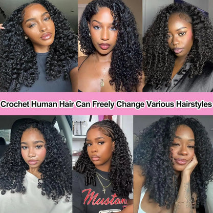 Burmese Curly Crochet Human Hair Pre Looped Deep Wave Human Hair Crochet Miracle Knots Feathered Human Crochet Hair Extensions