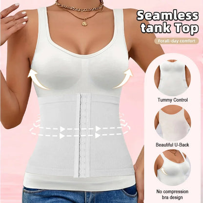 1PC Highly Elastic Women'S 3in1 Camisole Seamless Waist Trainer Removable Bra Pad Hook Adjustable Tummy Control Shaping Tank Top