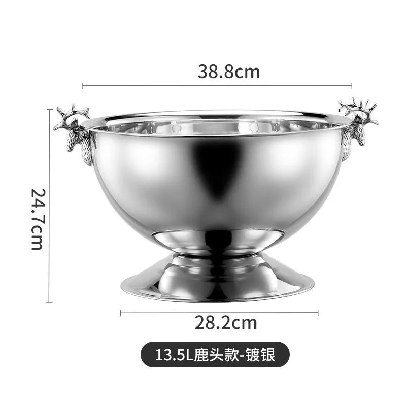 Aixiangru 13.5L Ice Bucket With Deer Head Handle Beer Holde Whiskey Wine Cooler Stainless Steel Champagne Basin Bar Accessories