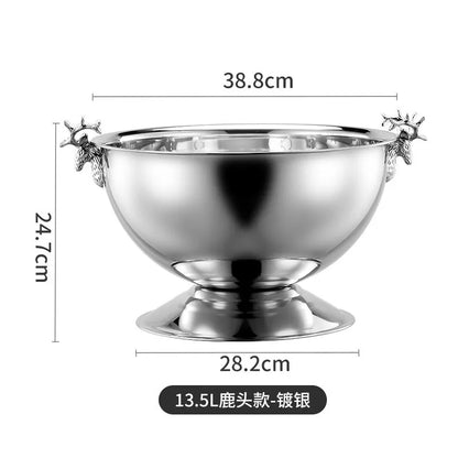 Aixiangru 13.5L Ice Bucket With Deer Head Handle Beer Holde Whiskey Wine Cooler Stainless Steel Champagne Basin Bar Accessories
