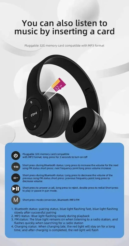 Stereo P47 Headset 5.0 Bluetooth Headset Folding Series Wireless Sports Game Headset for iPhone XiaoMi