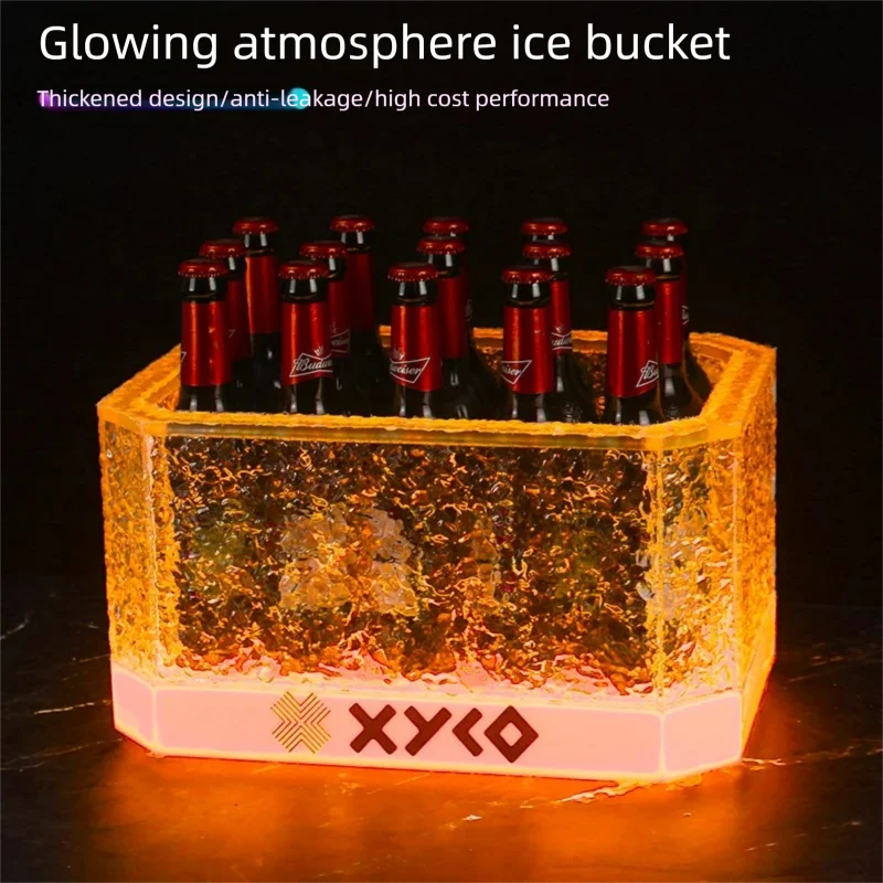 LED Rechargeable Glowing Ice Bucket, Bar KTV Champagne Bucket, Nightclub Dedicated Beer Bucket,Wine Bottle Storage Container