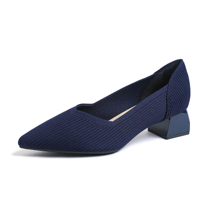 2025 New Women's High Heels Large 42/43 Fashion Pointed Anti slip Rubber Bottom Knitted Breathable Shoes