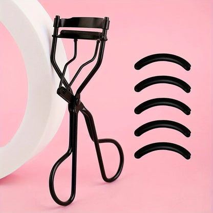 1 portable eyelash curler with 5 silicone pads, stainless steel eyelash curler, permanently shaping big eyes.