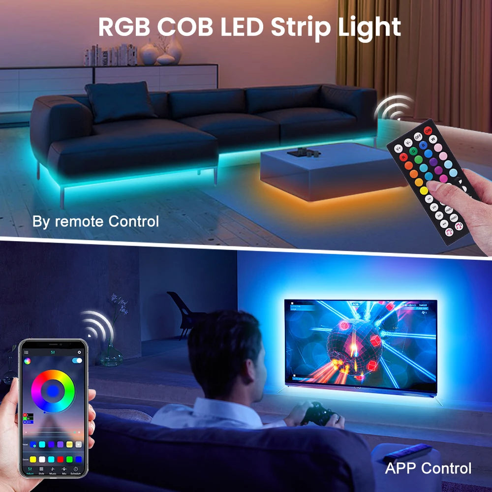 5V USB RGB COB LED Strip Light Bluetooth APP Control Music Sync 576LEDs/m High Density Flexible Ribbon RGB Tape TV Backlight