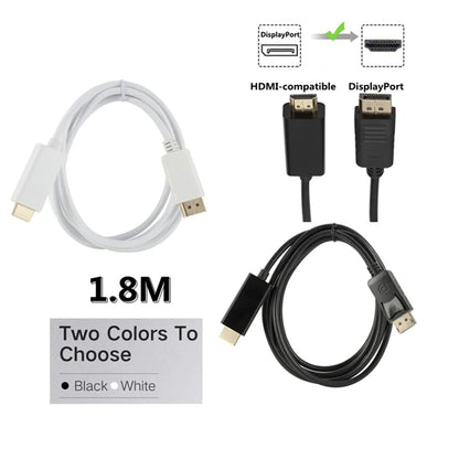 Dp To HDMI-compatible Cable 1.8m 1080 HD Adapter Cable Computer Monitor Cable Converts Large Dp To Hdmi For PC Laptop Projector