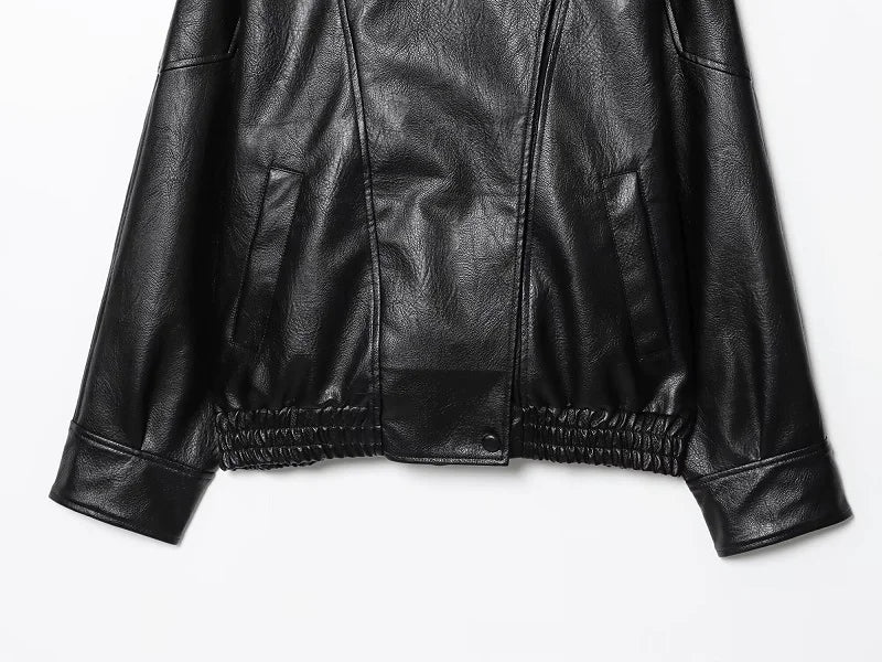 MUJER Faux Leather Women's Jacket Black Oversize Bomber Jackets for Women Outerwears Winter Overcoat Female Fashion Jacket Woman