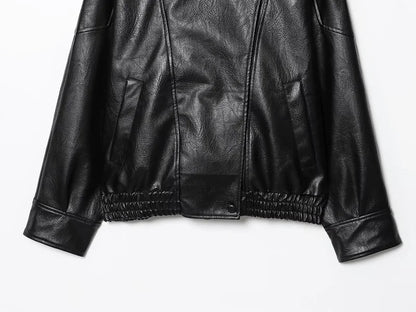 MUJER Faux Leather Women's Jacket Black Oversize Bomber Jackets for Women Outerwears Winter Overcoat Female Fashion Jacket Woman