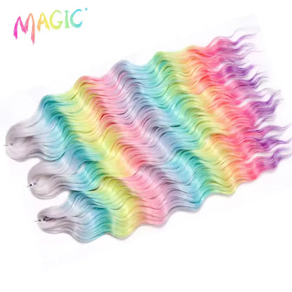 Anna Synthetic Hair 24 Inch Water Wave Braiding Hair Extensions Ombre Blonde Deep Wave Afro Curl Twist Crochet Hair for Women