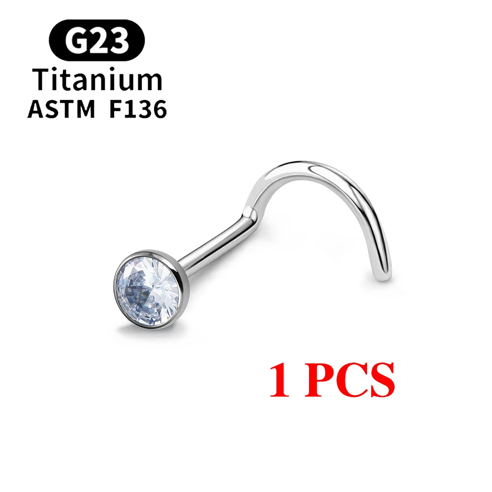 1/10PCS ASTM F136 G23 Titanium Piercing Nose Stud 20G L-Shape Nariz Studs With Zircon 2-3mm Nose Rings Nostril Piercing Jewelry