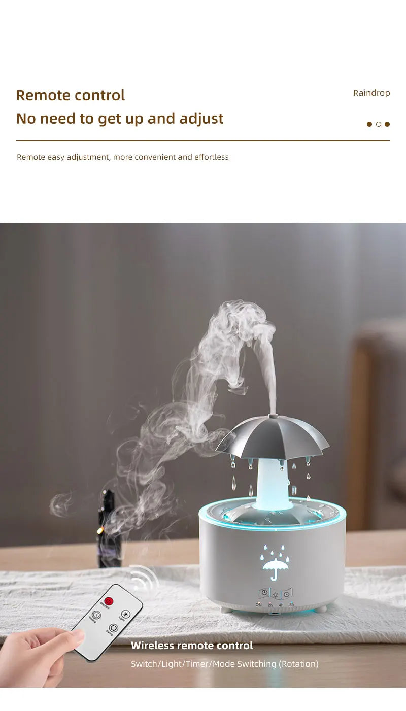 New Creative Rotating Raindrop Aromatherapy Machine Rain Cloud Humidifier Heavy Fog Quantity Colorful Moving Head Humidifier