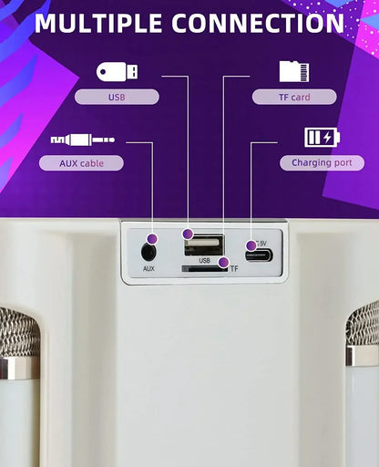 Karaoke Machine With 2 Wireless Dual Microphones Portable Boombox AUX TF Card U Disk Player Voice Changer For Party