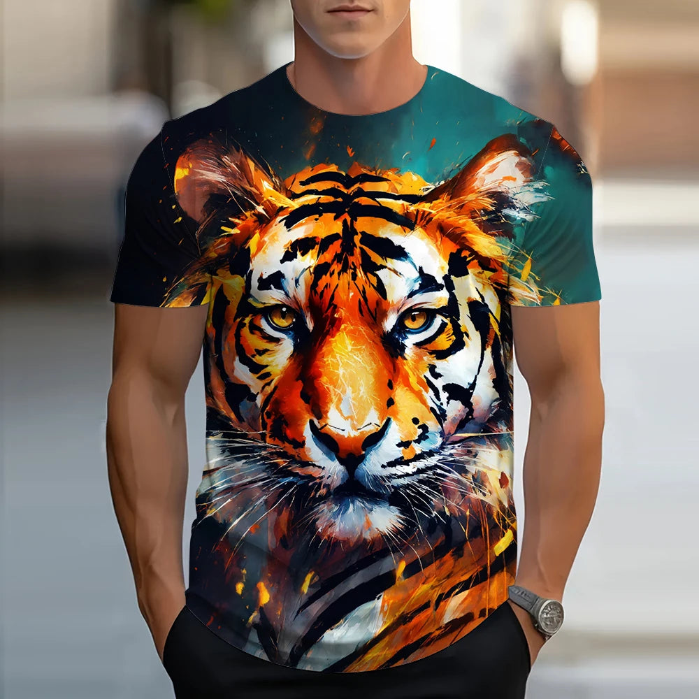 Lion Animal Pattern 3D Print T-Shirts Men Streetwear Hip Hop Short Sleeve T Shirt Oversized Tees Harajuku Y2k Tops Kids Clothing