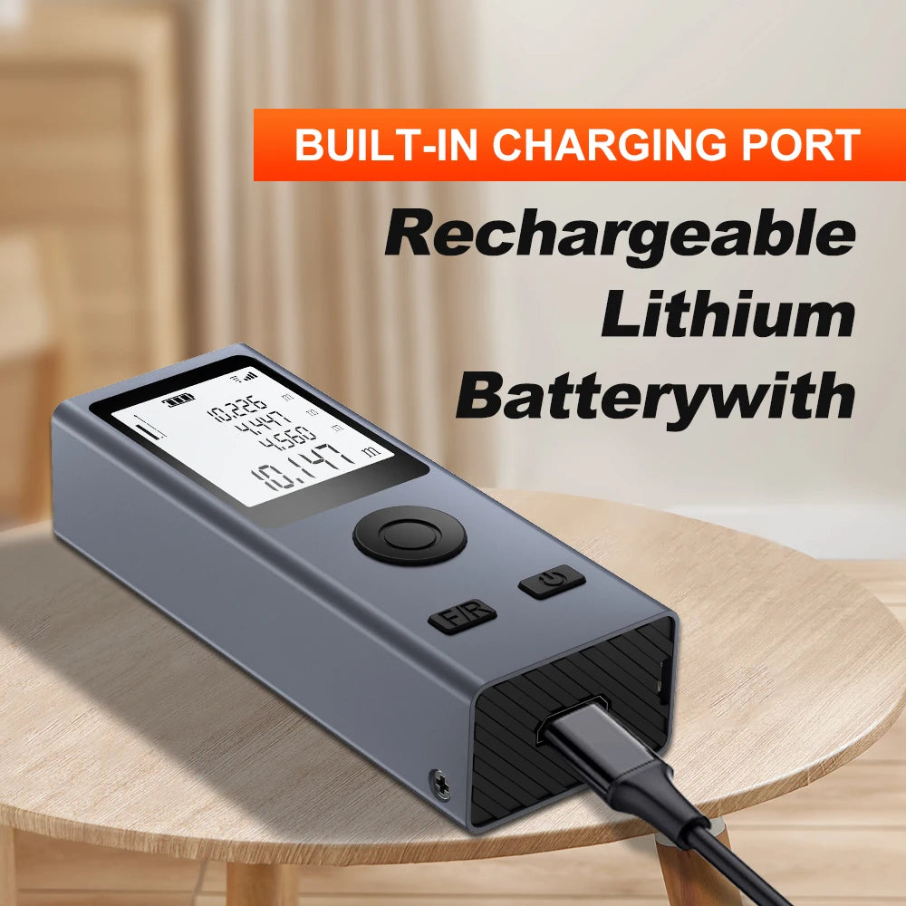Mini Size Laser Distance Meter with USB Rechargeable Measurement Pythagoras Area Volume Measurement M/FT/IN Unit Swi