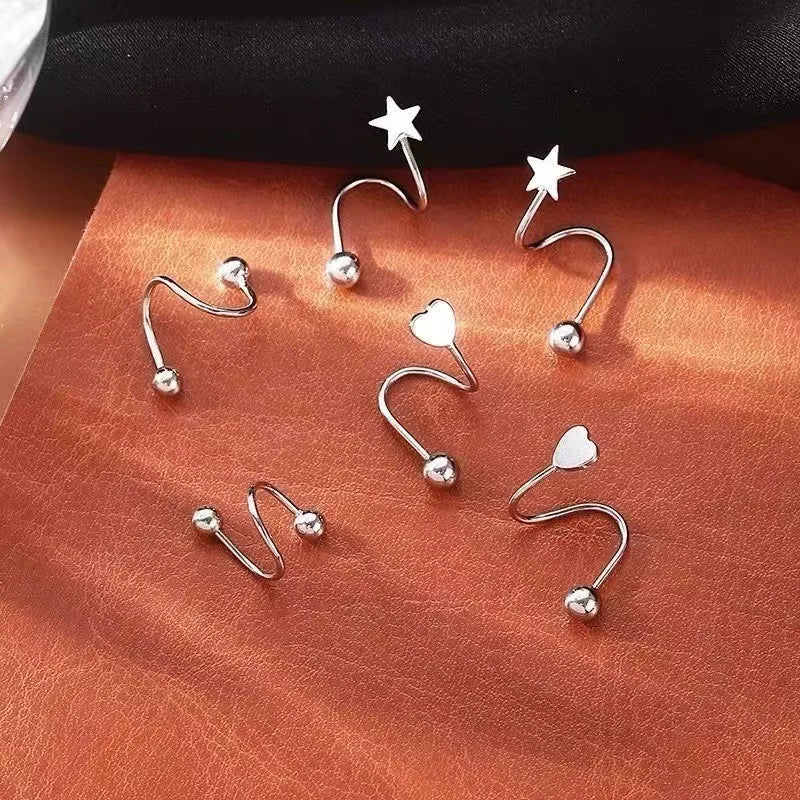 EVISPOL Silverly Flash Crystal Spiral Star Stud Earrings Summer Small Fresh Female Heart Earring New Trendy Personality Earrings