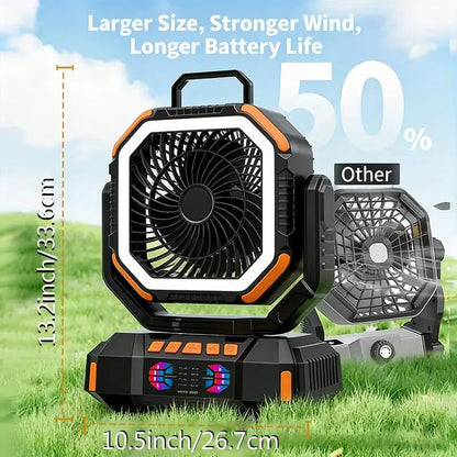 40000mAh Camping Fan Rechargeable Desktop Portable Air Circulator Wireless Ceiling Electric Fan with Power Bank LED Lighting
