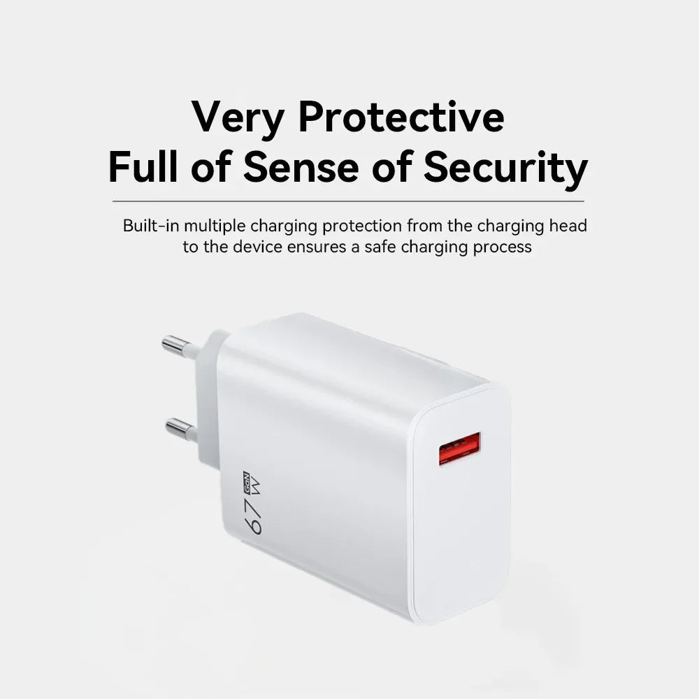Total 67W USB GaN Charger Fast Charging Wall Phone Adapter 6A USB to TypeC Cable Quick Charge 3.0 Plug For iPhone Samsung Xiaomi