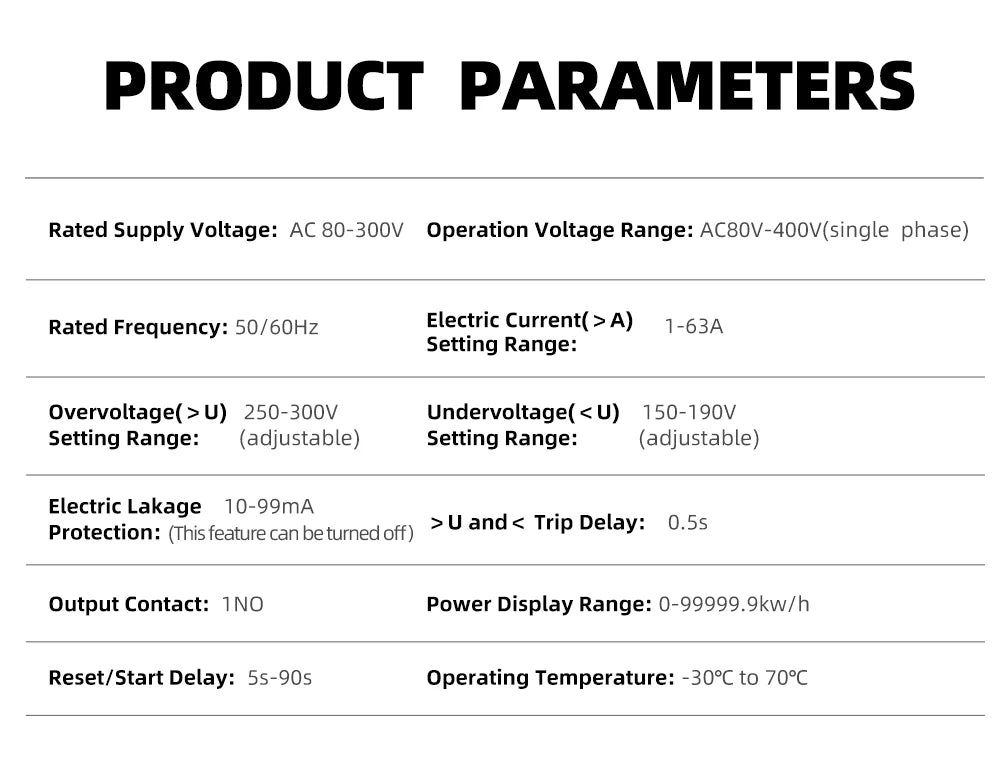 63A TUYA  WiFi Smart Earth Leakage Over Under Voltage Protector Relay Device Switch Breaker Energy Power kWh Meter Smart Life