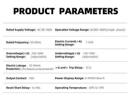 63A TUYA  WiFi Smart Earth Leakage Over Under Voltage Protector Relay Device Switch Breaker Energy Power kWh Meter Smart Life