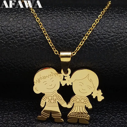 Boy Girl Child Kid Stainless Steel Necklaces Women Gold Color Mothers and Children Necklaces Jewelry Mother's Day Gift N519S01