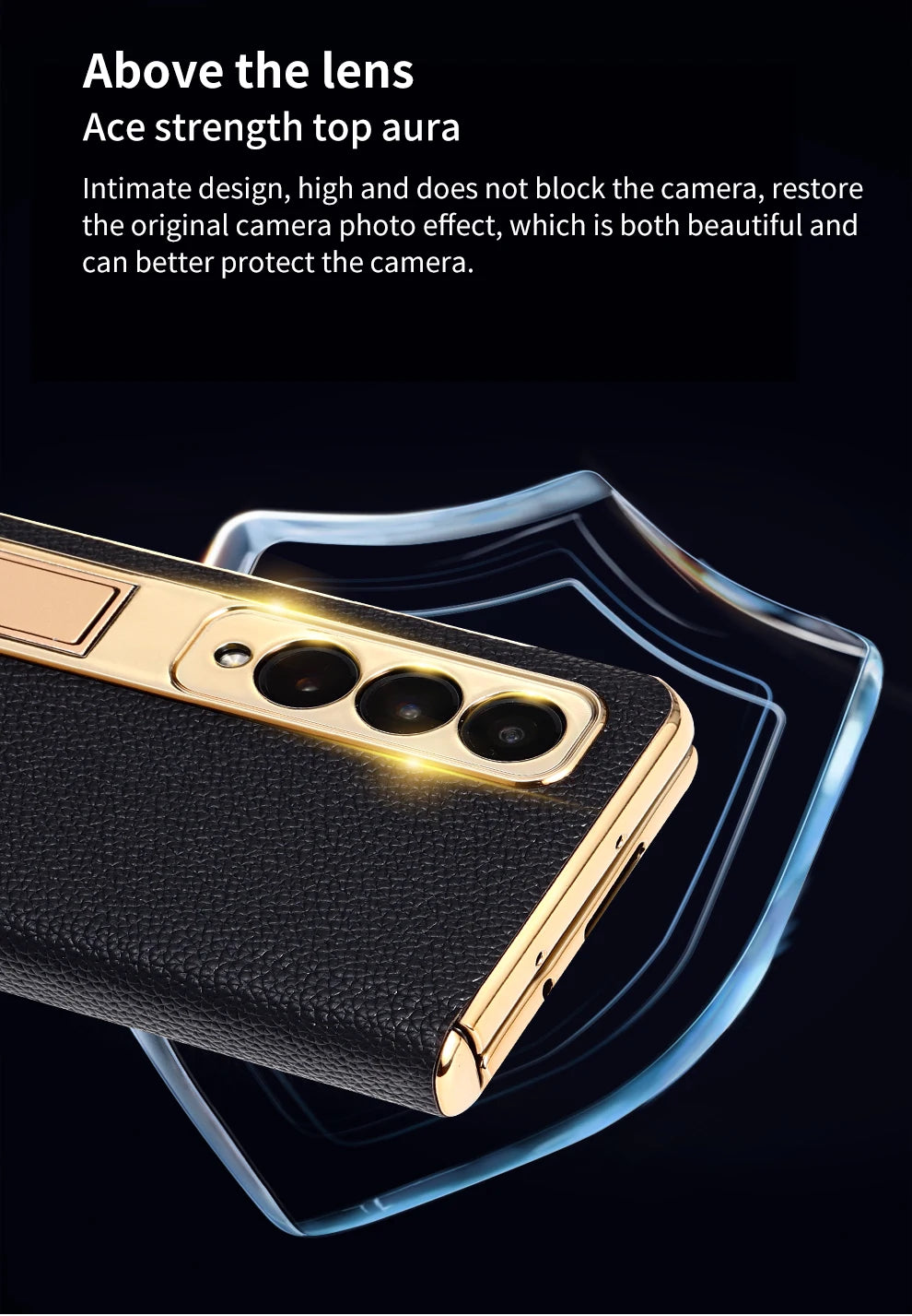 LANGSIDI Leather Case for Samsung Galaxy Z Fold 6 5 4 3 Fold6 Fold5 Gold Plating Magnetic Hinge Stand Cover with Mirror Film