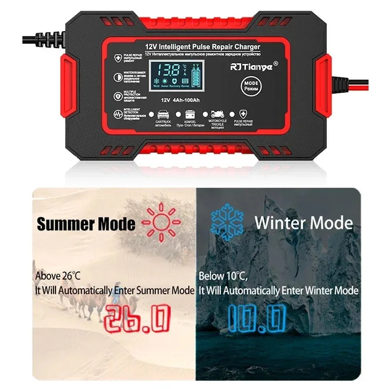 EAFC 12V 6A Full Automatic Car Battery Charger Digital Display Battery Charger Power Puls Repair Chargers Wet Dry Lead Acid