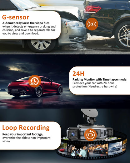 4Ch WiFi Dashcam car camera Black Box Driving DVR FHD 1080P Front Left Right Rear Night Vision Loop Recording Hardwire kit