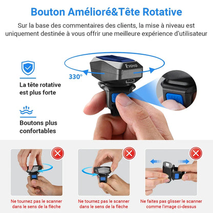 Eyoyo EY-016 Finger Ring Barcode Scanner Mini Wearable 3-in-1 USB Wired & 2.4G Wireless QR Reader for Store Warehouse Scanning