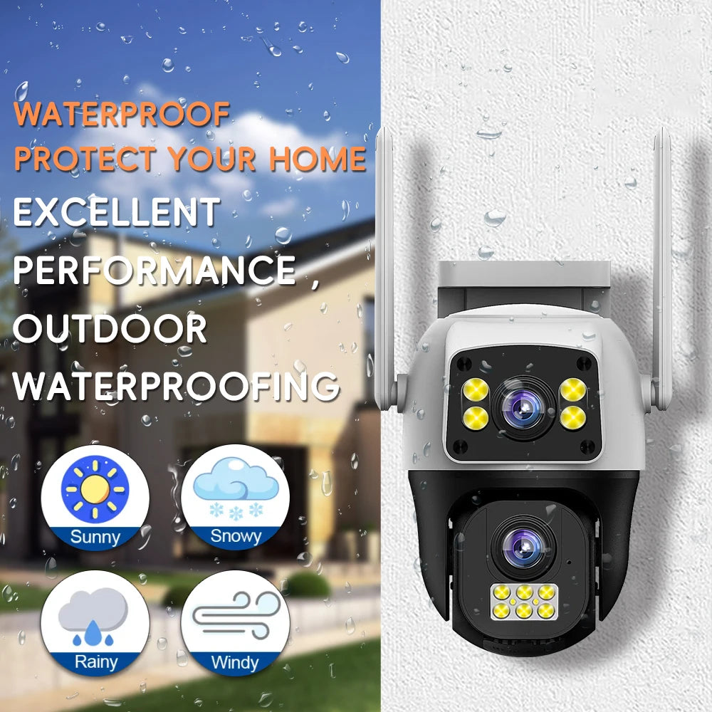 8MP 4G Sim Card Camera Dual Lens Dual Screen Wireless WiFi Outdoor Surveillance Human Detect Security Protection PTZ IP Cameras