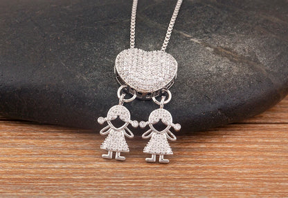 New Trendy Classic Design Shiny Crystal Zircon Charm Boy/Girl Pendant Necklaces For Women Mother's Day Chain Choker Jewelry Gift