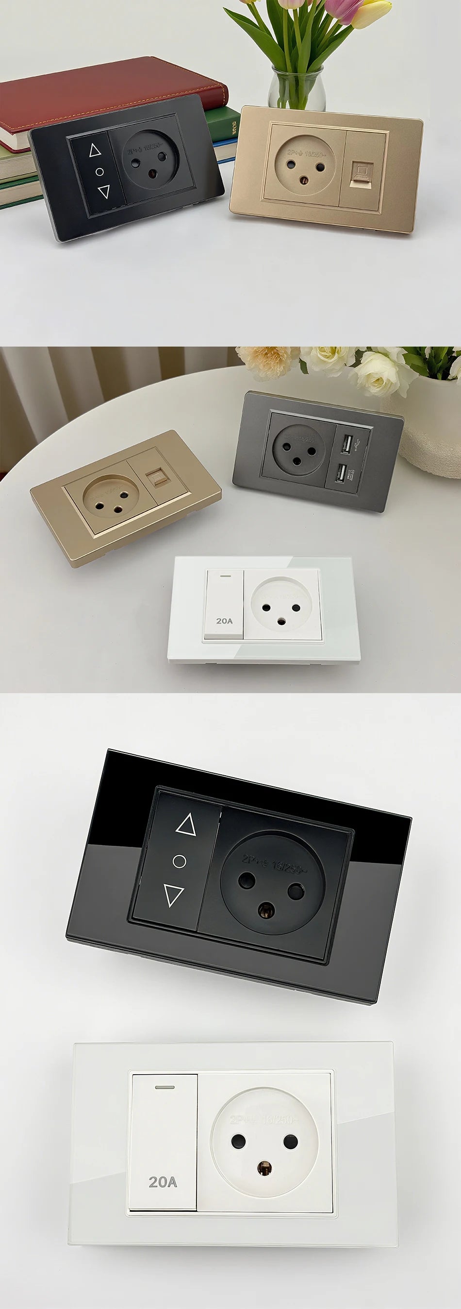 DELEFU White Retardant PC Israel USB Type C Fast Charging Wall Socket Light Tuya Wifi Smart Switch Sat TV Tel Doorbell Curtain