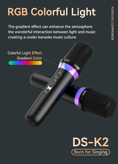 New DS-K2 Karaoke Companion Bluetooth Wireless Moving-Coil Microphone With RGB Light KTV DSP Mixer System For Wired Speaker Car