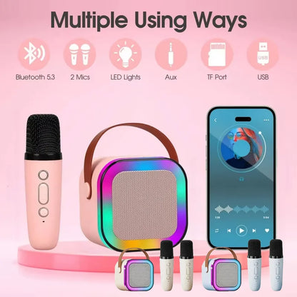 New Portable Bluetooth K12 Karaoke Machine Speaker With 1-2 Wireless Microphones HiFi Singing Family Loudspeaker Children's Gift