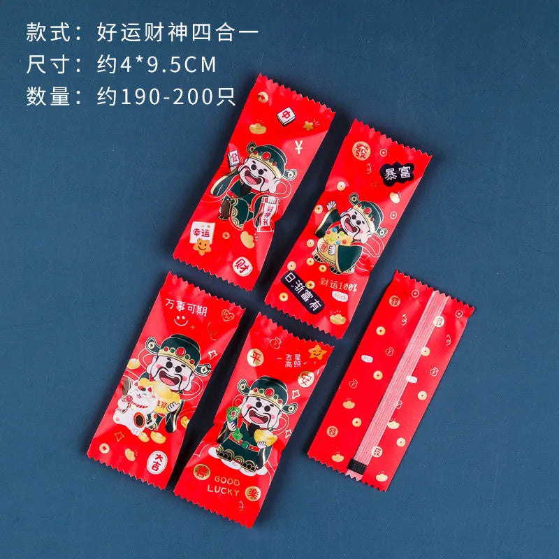 200Pcs 9x4cm Happy New Year Nougat Candy Sugar Bags Handmade DIY Gift Plastic Machine Sealed Packing