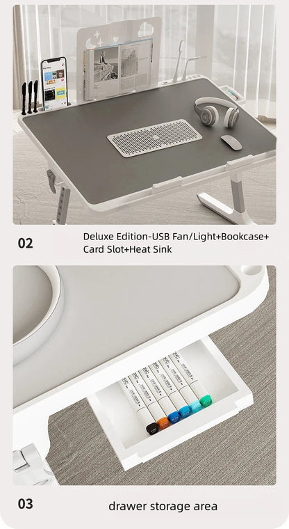 Adjustable Laptop Bed Tray Table Portable Standing Desk with Storage Drawer Foldable Lap Tablet for Sofa Comfortable Viewing