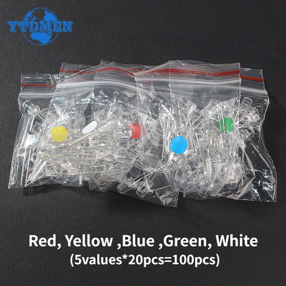 50pcs 100pcs Transparent LED Diode 5MM Super Bright White Orange Red Yellow Blue Green Light LED Bulbs Emitting Diodes Kit