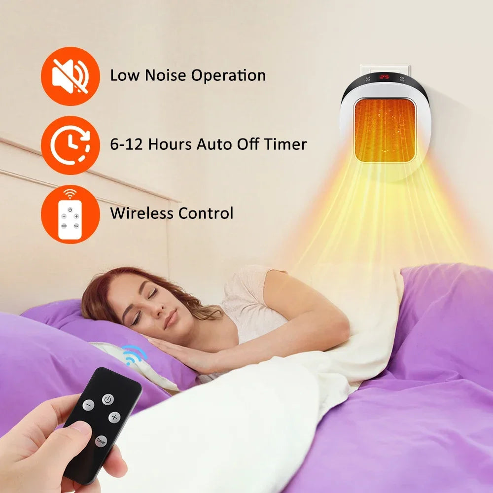 800W Electric Portable Wall Mounted Heater for Small Bathroom PTC Ceramic Heating Fan with Remote Control