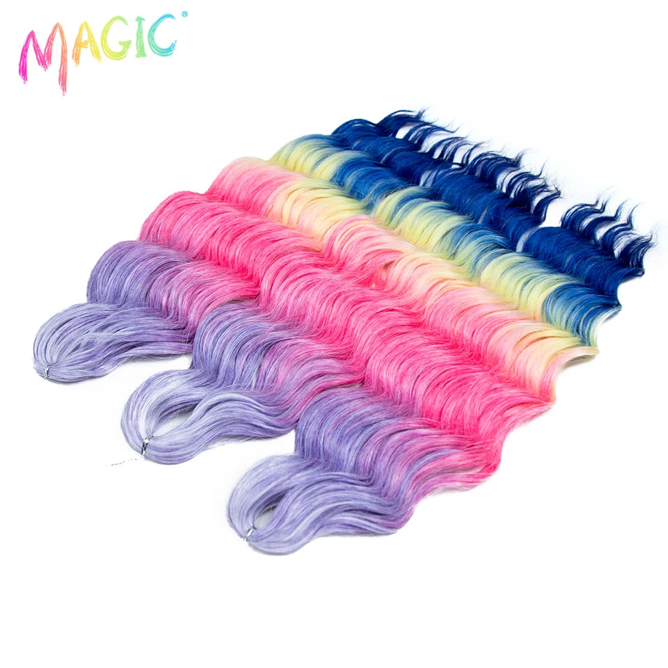 Anna Synthetic Hair 24 Inch Water Wave Braiding Hair Extensions Ombre Blonde Deep Wave Afro Curl Twist Crochet Hair for Women