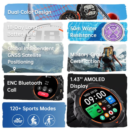 Global Version Smart Watch Black Shark Gs3 Sport 1.43'' Amoled Screen 18 Day Battery Life 5Atm Gnss