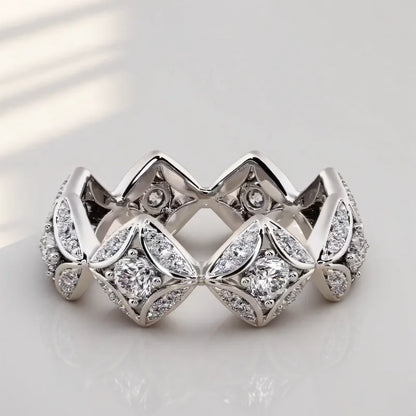 Geometric White Zircon Round Stone Rings For Women Silver Color Engagement Pormise Band Bridal Wedding Jewelry Mother's Day Gift